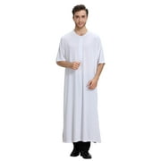 Mens Dress Shirts Casual Arab Middle Solid Color Seven Point Crewneck Robe