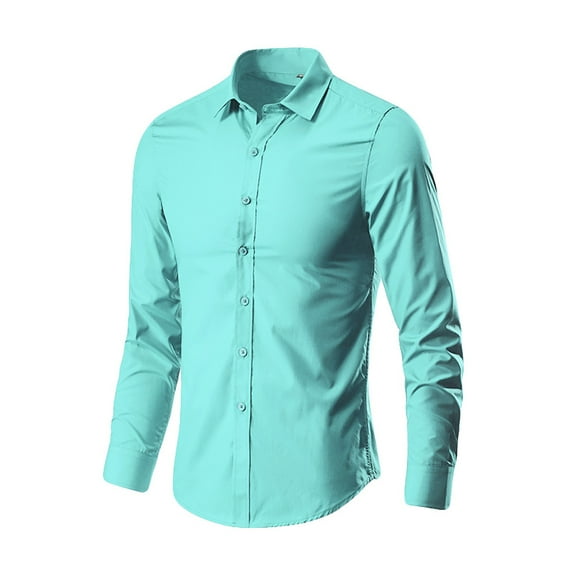 Mens Dress Shirts Fashion Business Leisure Lapel Solid Color Long Sleeve Blouse
