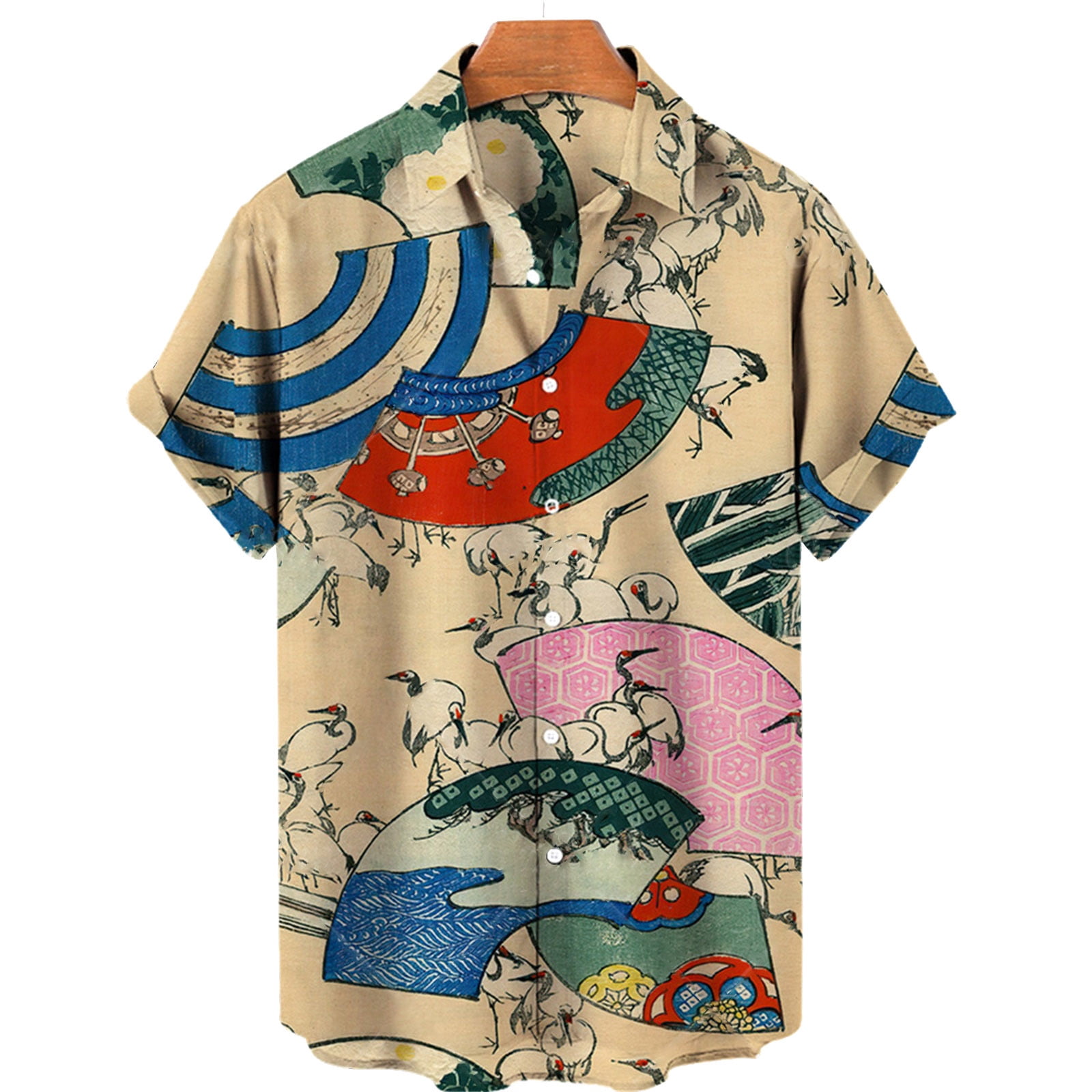 Mens Dress Shirts Hawaiian Print Casual Men's Loose Lapel Print Short Sleeve Cuffs Button Port