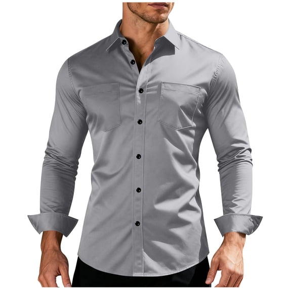 Mens Dress Shirts Long Sleeve Blouses Formal Button Down Shirts Stretch Wrinkle Free Dress Shirts Slim Fit Business Casual Work Shirt