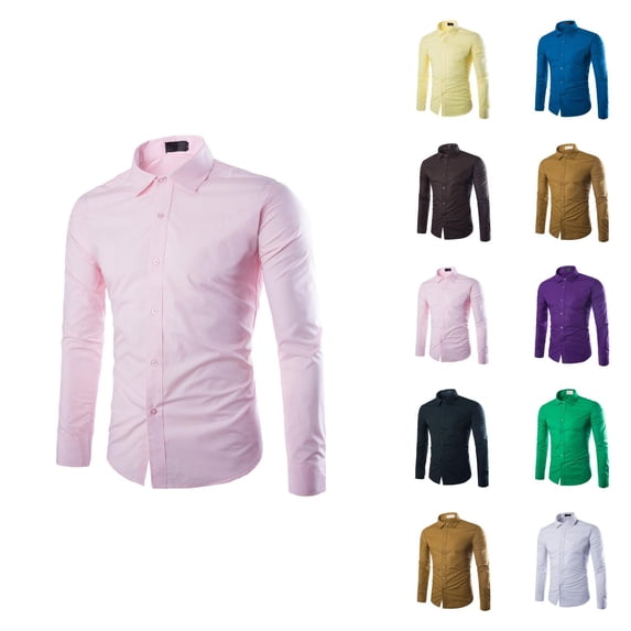Mens Dress Shirts Long Sleeve Button Down Collared Business Casual Formal Work Shirts Plain Dressy Shirt Tops