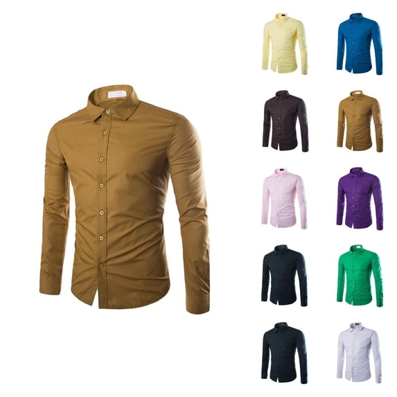 Mens Dress Shirts Long Sleeve Button Down Collared Business Casual Formal Work Shirts Plain Dressy Shirt Tops