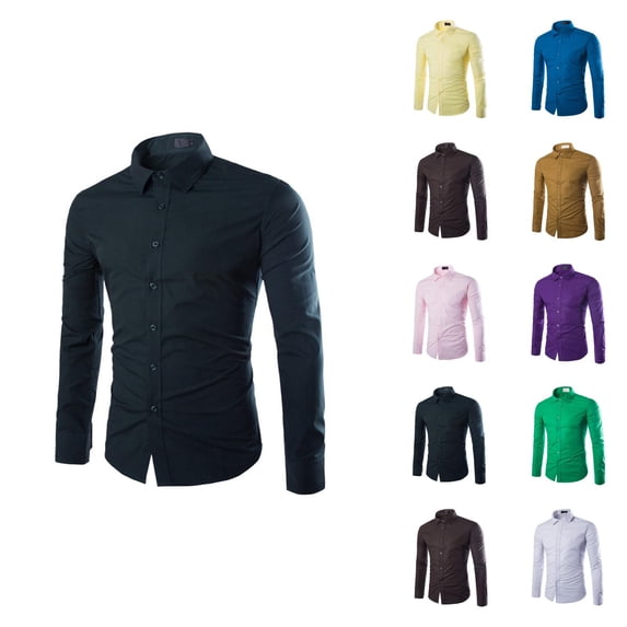 Mens Dress Shirts Long Sleeve Button Down Collared Business Casual Formal Work Shirts Plain Dressy Shirt Tops