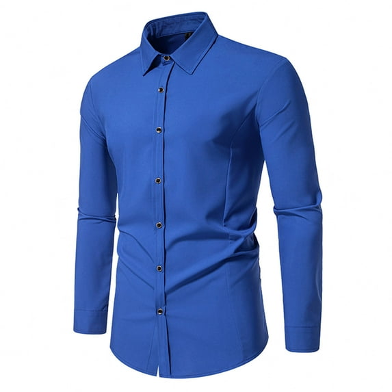 Mens Dress Shirts Long Sleeve Button-Down Collared Tshirts Business Casual Solid Color Slim-Fit Comfort Lapel Office Work Tops Shirt