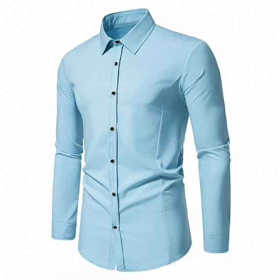 Mens Dress Shirts Long Sleeve Button-Down Collared Tshirts Business Casual Solid Color Slim-Fit Comfort Lapel Office Work Tops Shirt