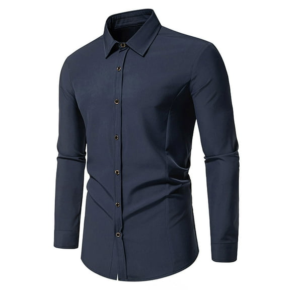 Mens Dress Shirts Long Sleeve Button-Down Collared Tshirts Business Casual Solid Color Slim-Fit Comfort Lapel Office Work Tops Shirt