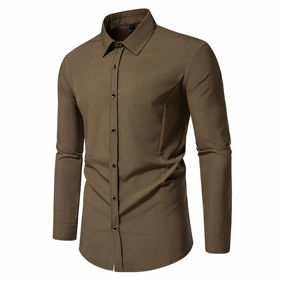 Mens Dress Shirts Long Sleeve Button-Down Collared Tshirts Business Casual Solid Color Slim-Fit Comfort Lapel Office Work Tops Shirt