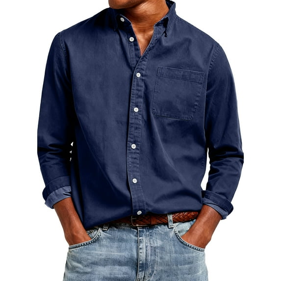 Mens Dress Shirts Long Sleeve Button Down Dress Stretch Collared Shacket with Chest Pocket Solid Color Casual Work Slim Fit Lightweight Blouse
