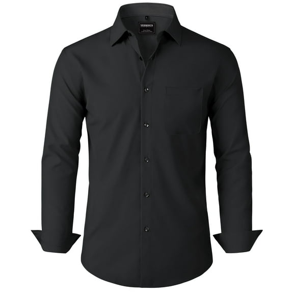 Mens Dress Shirts Long Sleeve Button Down Shirts for Men Solid Color Formal Casual Shirts with Pocket Black 3XL