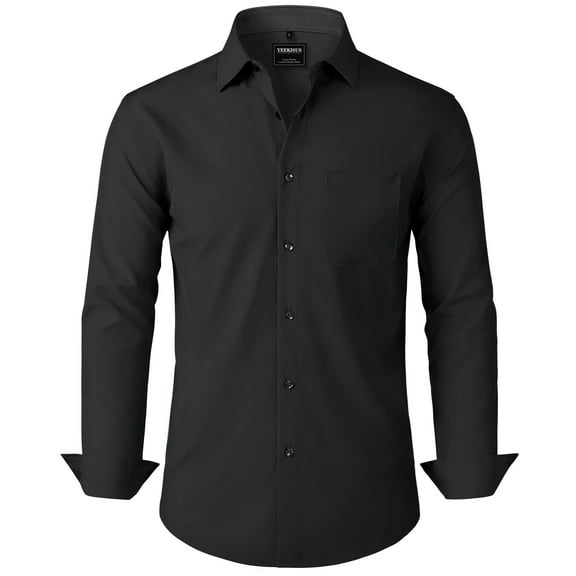 Mens Dress Shirts Long Sleeve Button Down Shirts for Men Solid Color Formal Casual Shirts with Pocket Black 4XL