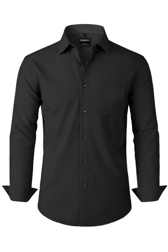 Mens Dress Shirts Long Sleeve Button Down Shirts for Men Solid Color Formal Casual Shirts with Pocket Black L