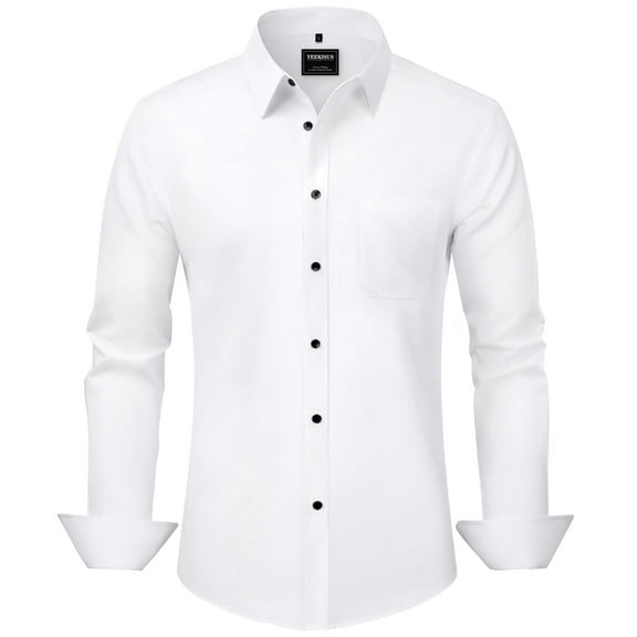 Mens Dress Shirts Long Sleeve Button Down Shirts for Men Solid Color Formal Casual Shirts with Pocket White 3XL