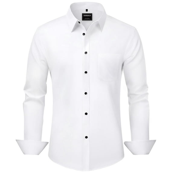 Mens Dress Shirts Long Sleeve Button Down Shirts for Men Solid Color Formal Casual Shirts with Pocket White 4XL