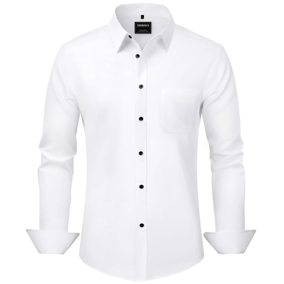 Mens Dress Shirts Long Sleeve Button Down Shirts for Men Solid Color Formal Casual Shirts with Pocket White M