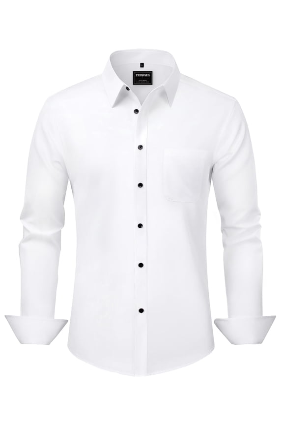 Mens Dress Shirts Long Sleeve Button Down Shirts for Men Solid Color Formal Casual Shirts with Pocket White M