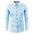 thumbnail image 1 of Mens Dress Shirts Long Sleeve Formal Business Wedding Solid Stand Collar Shirt Slim Fit Blue 39, 1 of 2