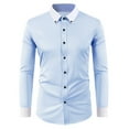 thumbnail image 1 of Mens Dress Shirts Long Sleeve Formal Business Wedding Solid Stand Collar Shirt Slim Fit Light Blue 40, 1 of 2