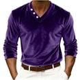 thumbnail image 1 of Mens Dress Shirts Long Sleeve Men's Velvet Shirt Solid Color Long Sleeve V-Neck Shirts Vintage Dress Tops Purple M, 1 of 8