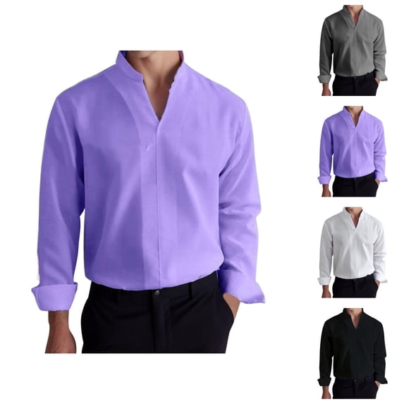 Mens Dress Shirts Long Sleeve Stand Collar Business Casual Formal Work Shirts Plain Dressy Shirt Tops