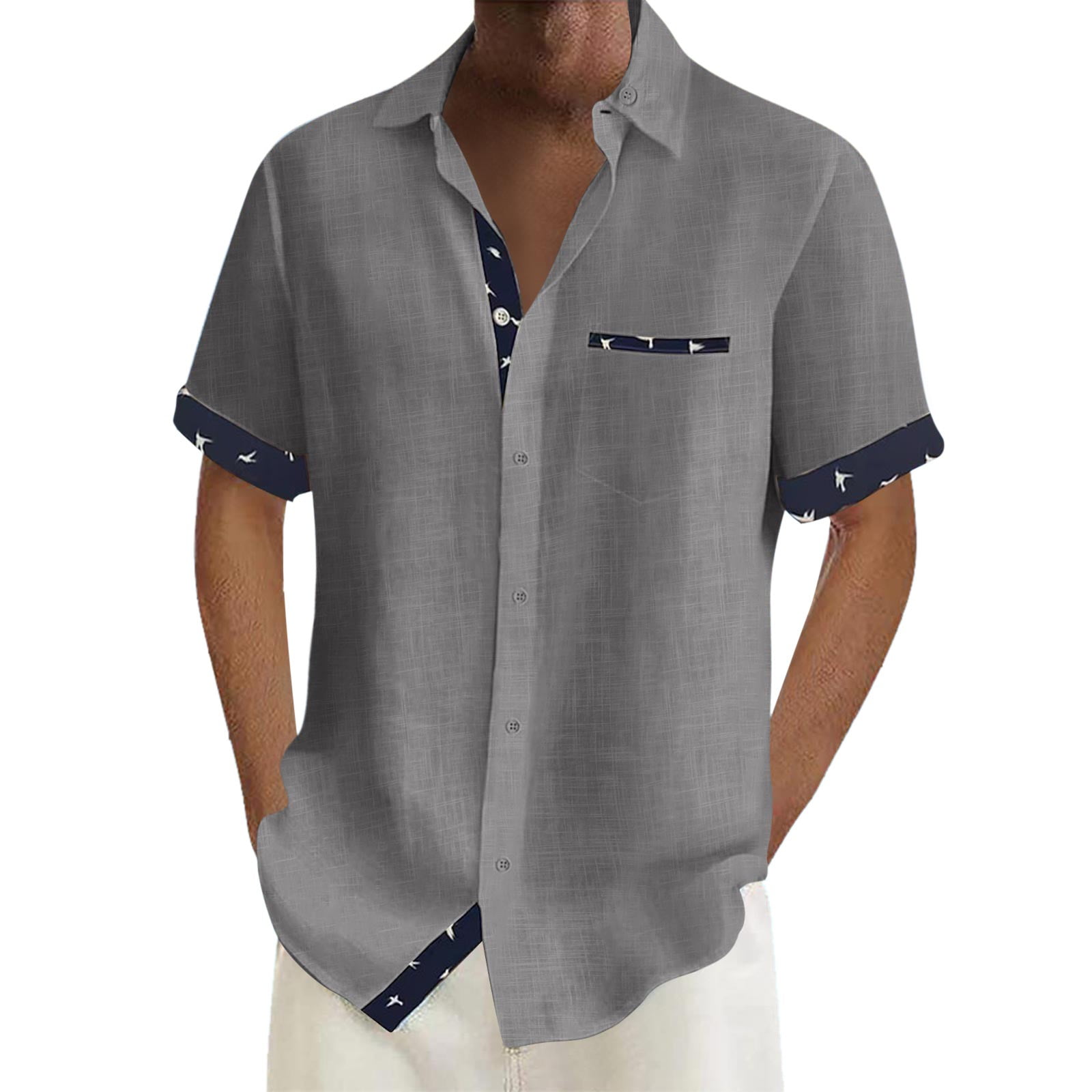 Mens Dress Shirts Short Sleeve Hawaiian Print Beach Holiday Shirt Short