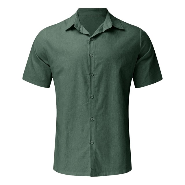 Mens Dress Shirts Short Sleeve Solid Button Down Men's Cotton Linen
