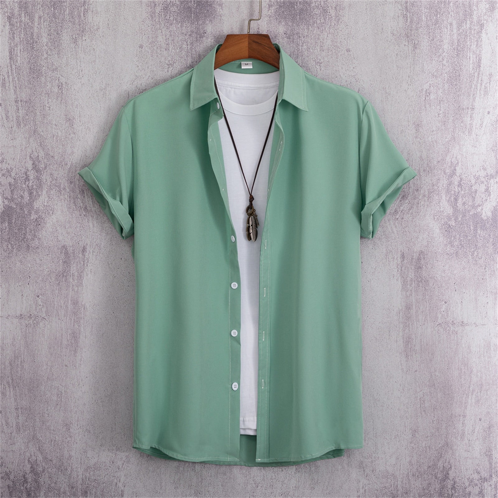 Mens Dress Shirts Short Sleeve Solid Casual Men's Loose Lapel Short