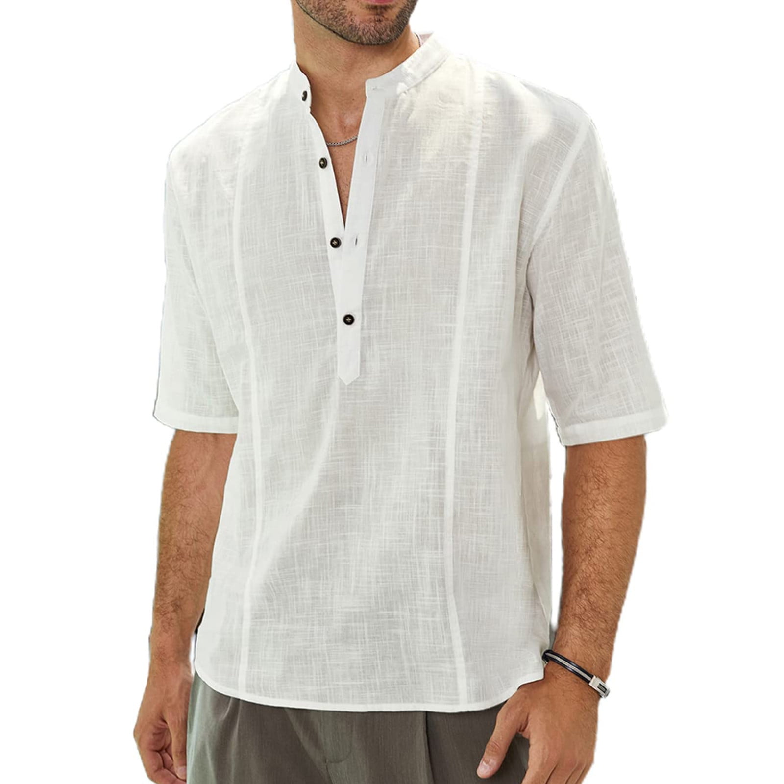 Mens Dress Shirts Slim Fit Men'S Summer Casual Solid Shirt