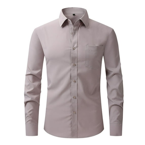 Mens Dress Shirts Solid Wrinkle-Free Long Sleeves Button Down Shirt Regular Big and Tall Business Casual Lapel Tops with Pocket