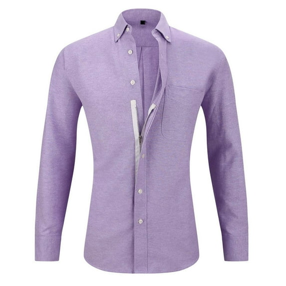 Mens Dress Shirts Stretch Long Sleeve Button Down Shirts for Men Zipper Turn-down Collared Casual Formal Solid Slim Fit Shirts With Pocket