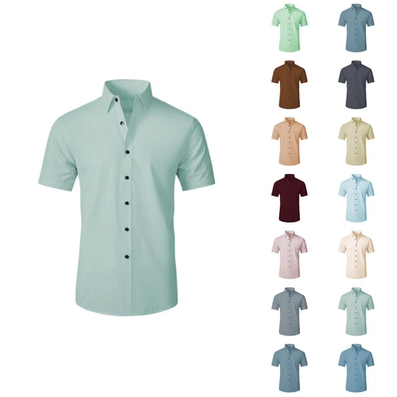 Mens Dress Shirts Summer Short Sleeve Button Down Collared 4 Way Stretch Formal Work Shirts Business Casual Shirt