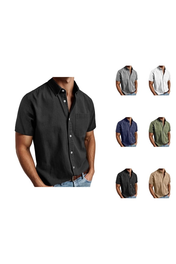 Mens Dress Shirts Summer Short Sleeve Button Down Lapel Collar Business Casual Work Shirt