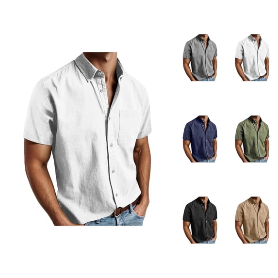Mens Dress Shirts Summer Short Sleeve Button Down Lapel Collar Business Casual Work Shirt