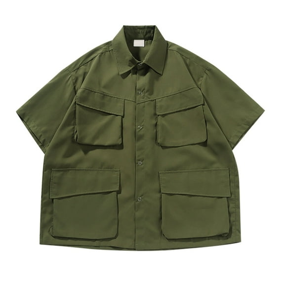 Mens Dress Shirts Vintage Cargo With Multi Pocket Short Sleeves Comfortable Breathable Daily Outdoor Trendy Button Down Shirt Sizes XXXL