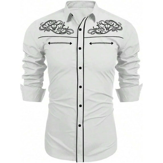 Mens Dress Shirts Western Cowboys Print Long Sleeve Button Lapel Top Casual Carnival Classic Comfortable Shirt for Men White XXL