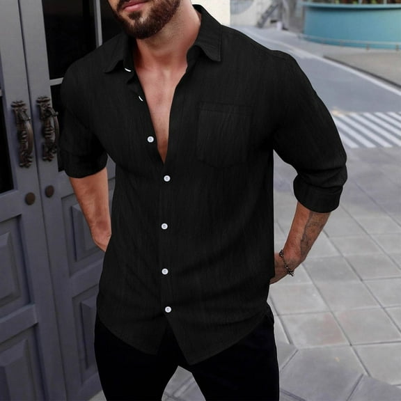 Mens Dress Shirts Wrinkle Free Regular Fit Stretch Rayon Bamboo Button Down Shirt Black L