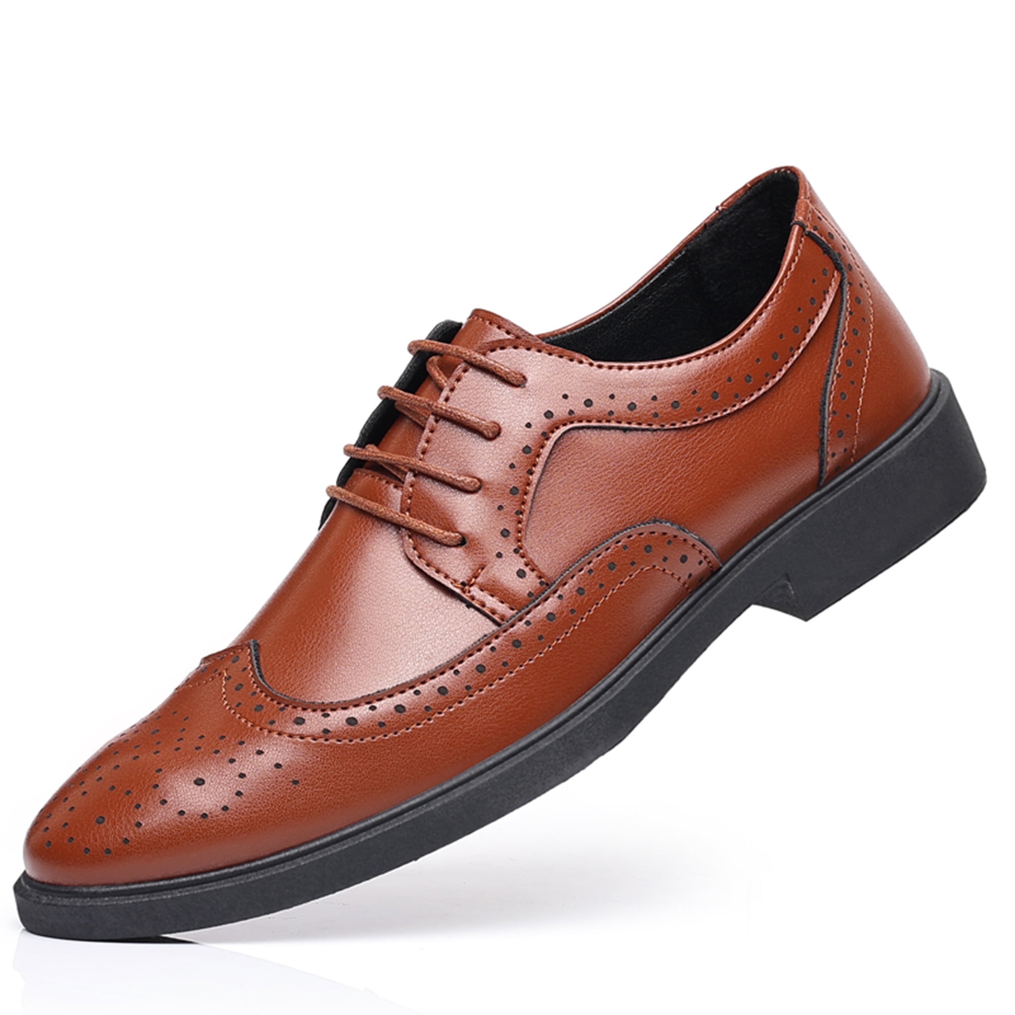Classic Brown Leather Wingtip Oxford Dress Shoe Cognac Classic Brogue Derby – Premium Men main image 4