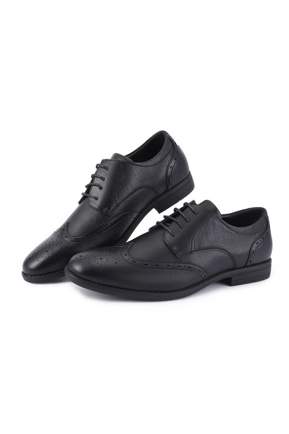 Mens Dress Shoes, Men's Oxford Shoes, Leather Stylish Lace-up Wingtip Brogues, Business Casual Formal Derby Shoe Black Size 8