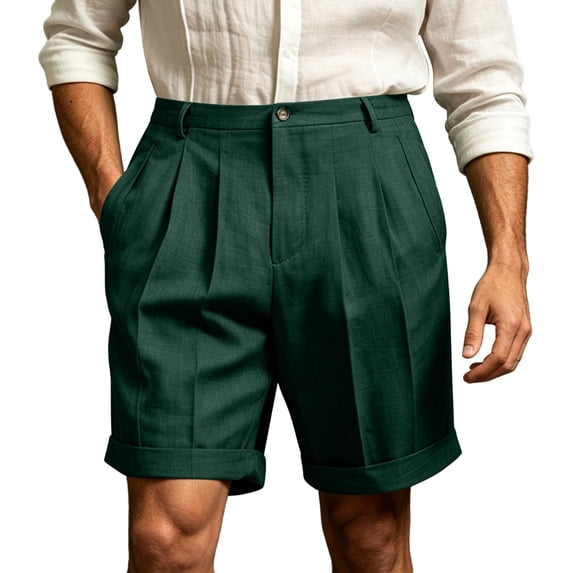 Mens Dress Shorts Pleated Button Pocket Solid Breathable Casual Comfort