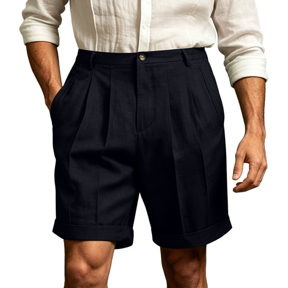 Mens Dress Shorts Pleated Button Pocket Solid Breathable Casual Comfort