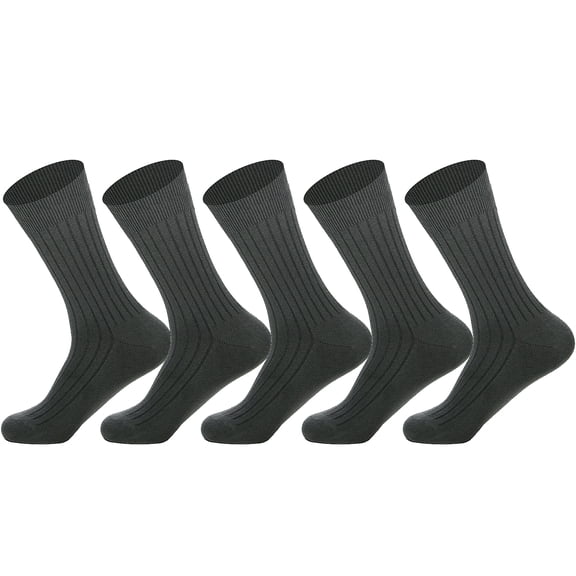 Mens Dress Socks 5 Pairs Combed Cotton Classic Solid & Patterned Crew Socks Soft Calf Socks