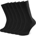 thumbnail image 1 of Mens Dress Socks 6 Pairs Combed Cotton Classic Solid & Patterned Crew Socks Soft Calf Socks-Black, 1 of 6