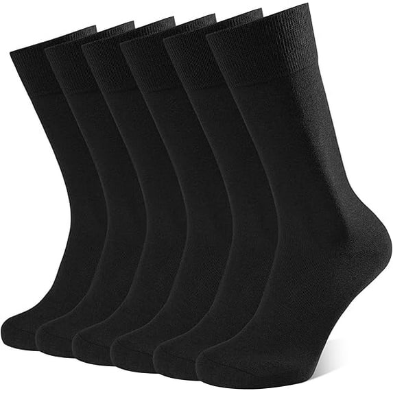 Mens Dress Socks 6 Pairs Combed Cotton Classic Solid & Patterned Crew Socks Soft Calf Socks-Black