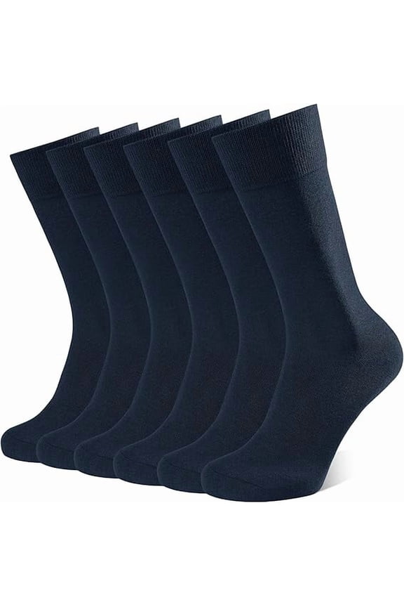 Mens Dress Socks 6 Pairs Combed Cotton Classic Solid & Patterned Crew Socks Soft Calf Socks-Navy blue
