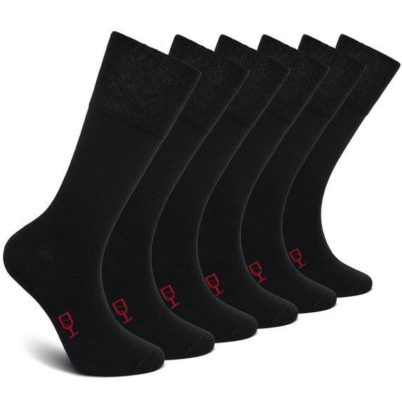 Mens Dress Socks, AMITOFO Cotton Breathable Pattern Socks with Non-Binding Loose Top, Classic Mid Calf Socks for Office and Business Wear, 6 Pairs