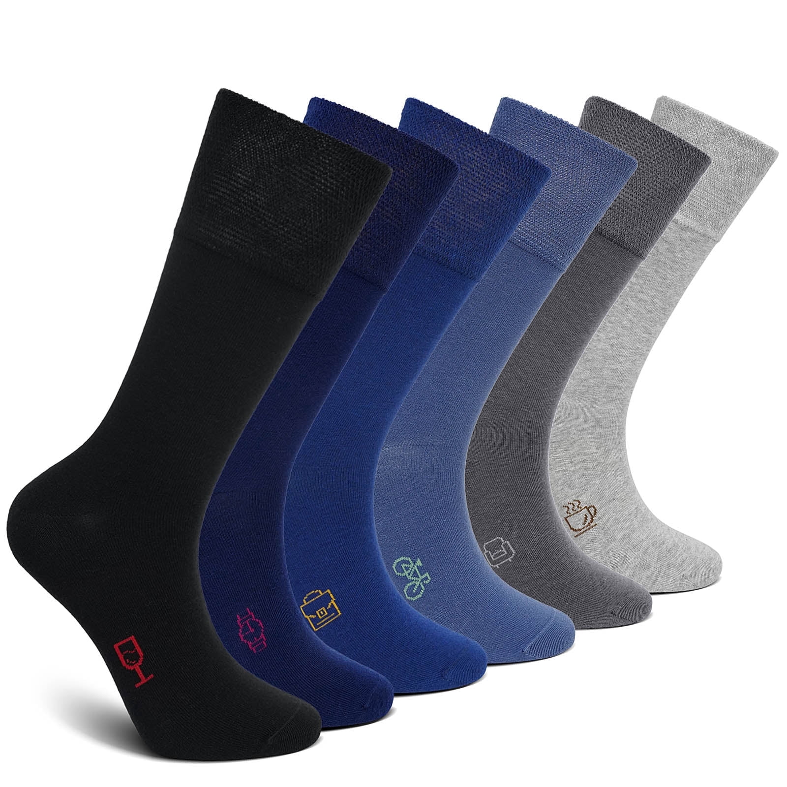 loose dress socks Mens Dress Socks, Amitofo Cotton Breathable Pattern Socks with Non-Binding Loose Top, Classic Mid Calf Socks for Office and Business Wear, 6 Pairs