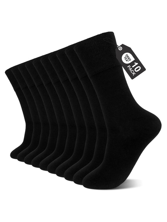 Mens Dress Socks, AMITOFO Crew Socks for Men – Non-Binding Breathable Sock Top Seamless Toe Reinforced Heel & Toe, Comfortable Mid-Calf Business Socks for All-Day Wear, Black 10 Pack Size 13-15