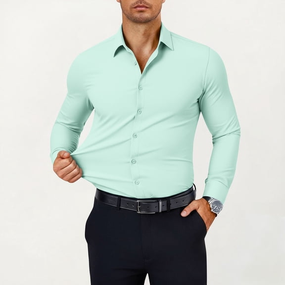 Mens Dress Stretch Shirts Long Sleeve Button Down Shirt Regular Fit Formal Business Wedding Shirts Mint Green L