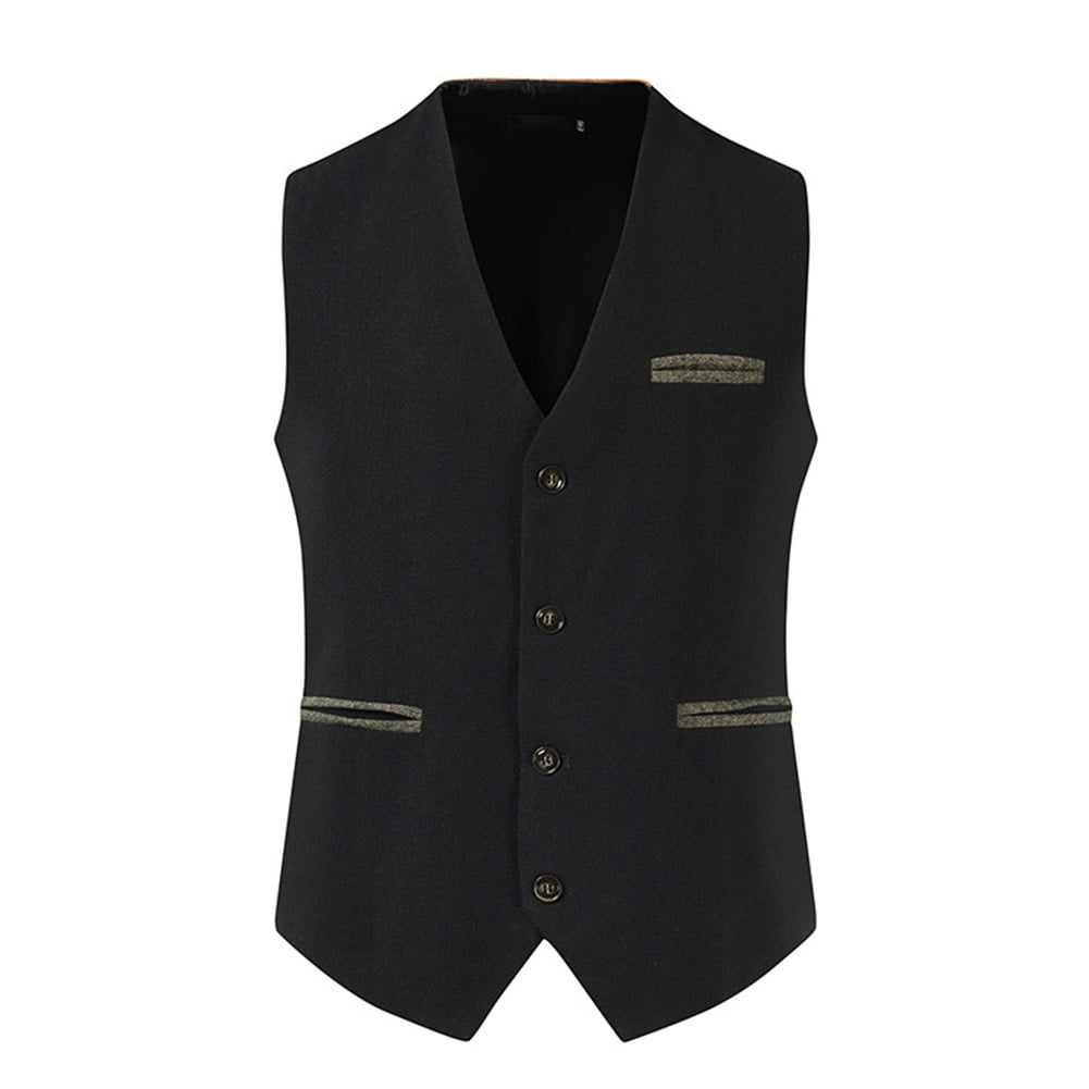 Mens Dress Suit Vest 4 Button V Neck Formal Business Comfortable Soft ...