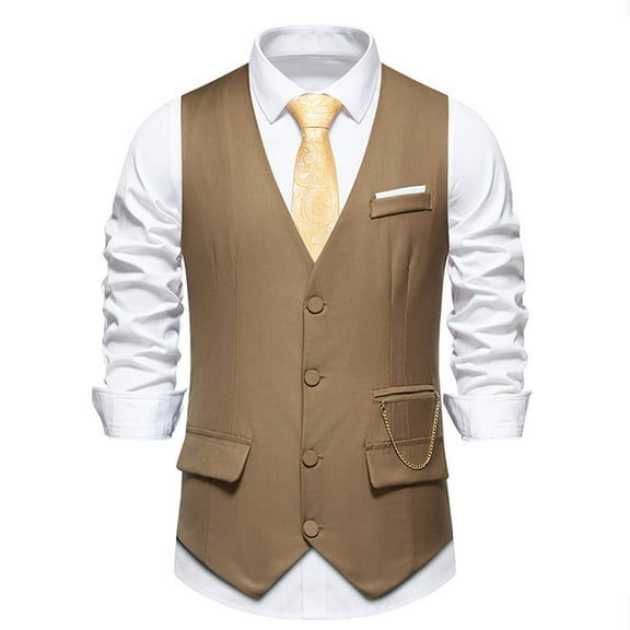 Mens Dress Suit Vests Button-Down V Neck Sleeveless Business Work Waistcoats with Pockets Formal Solid Slim Vest for Suits or Tuxedos