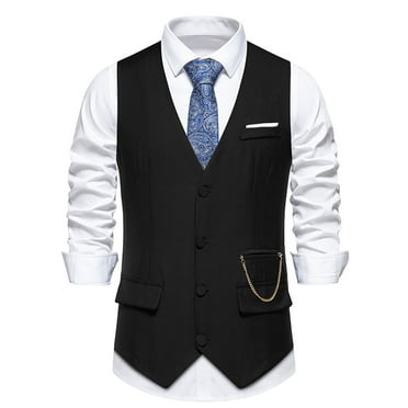 Mens Dress Suit Vests Button-Down V Neck Sleeveless Business Work Waistcoats with Pockets Formal Solid Slim Vest for Suits or Tuxedos Clearance